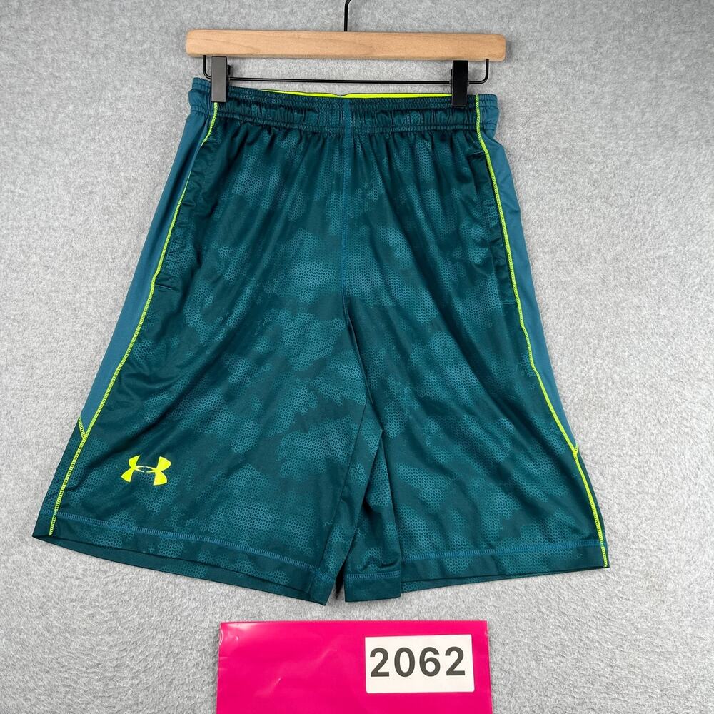 Under Armour Gym Shorts Green Camoflauge Pockets Lightweight Mens Small